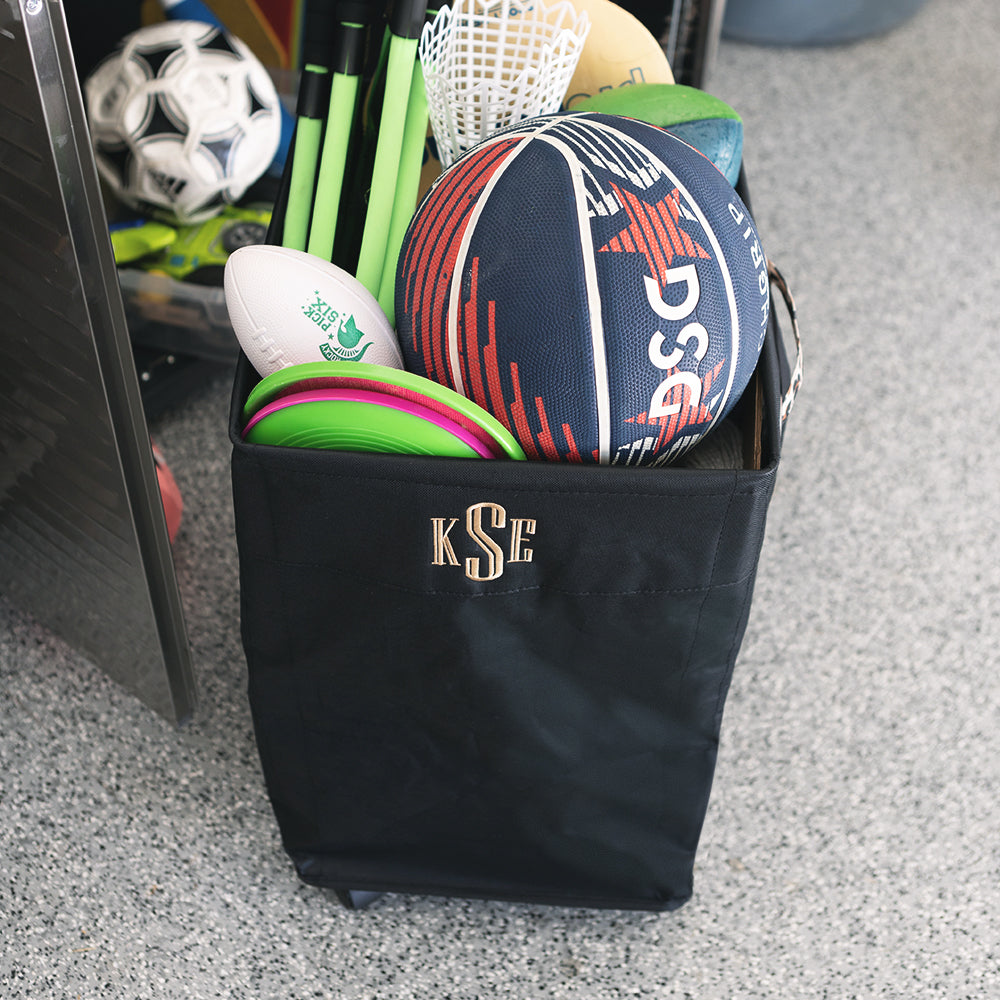 sports balls and gear in classic cheetah personalized rolling cart