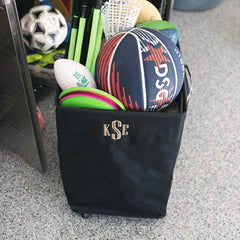 sports balls and gear in classic cheetah personalized rolling cart