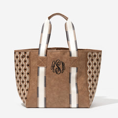Monogrammed Purse Tote in Neutral Aztec