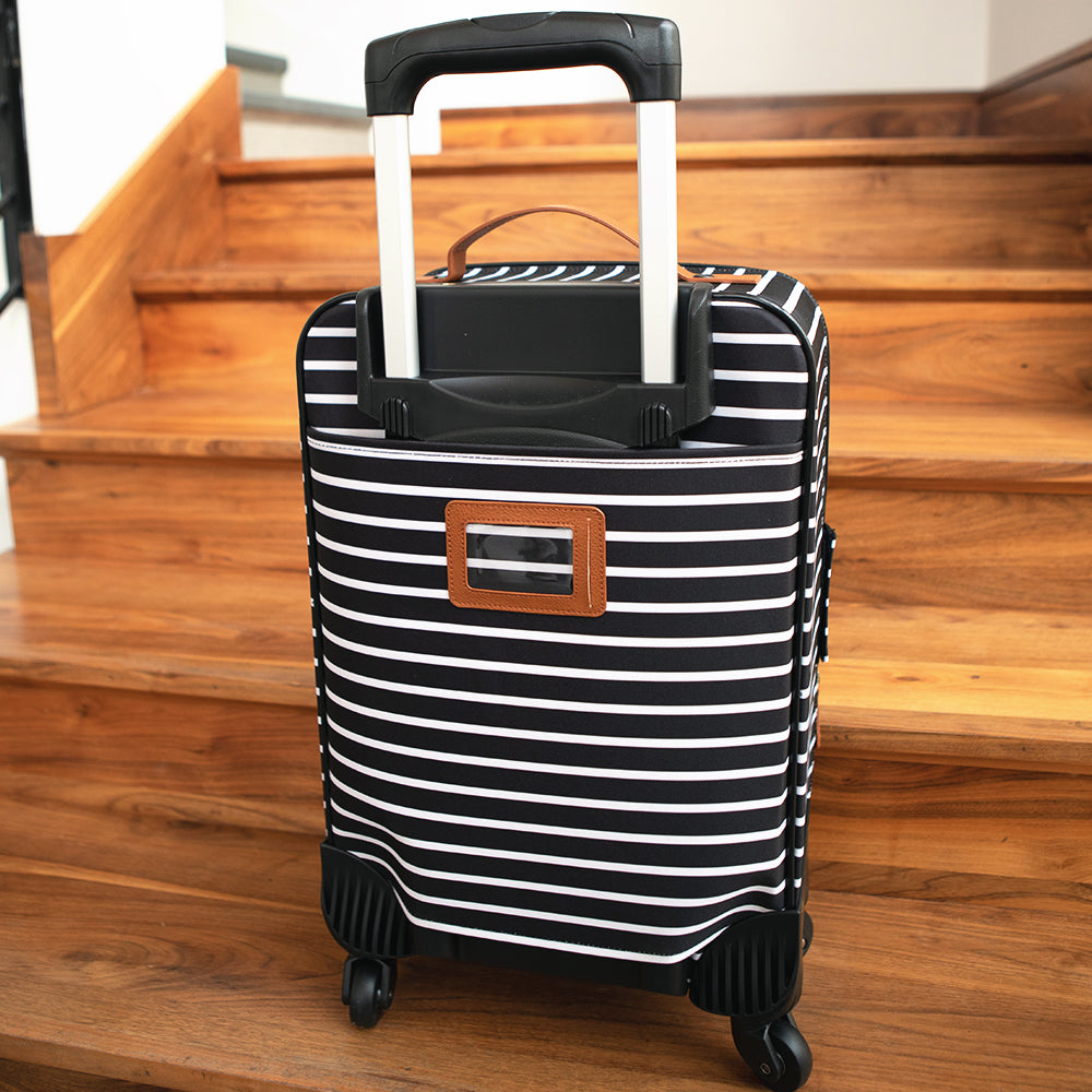 back of carry-on monogrammed suitcase