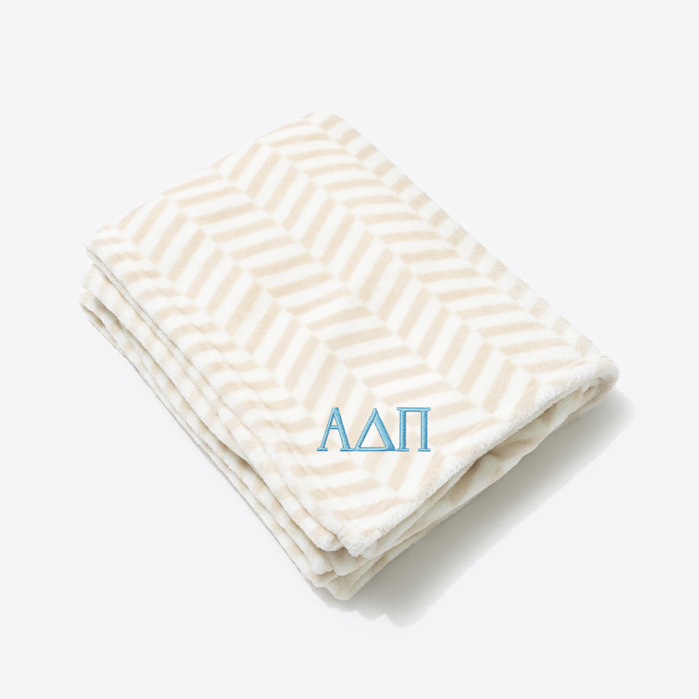 Alpha Delta Pi Plush Blanket | Neutral Herringbone