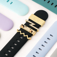 engraved gold apple watch charms on band