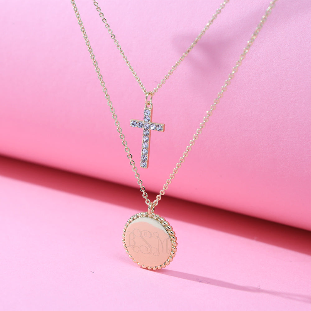 monogrammed kids cross necklace in gold