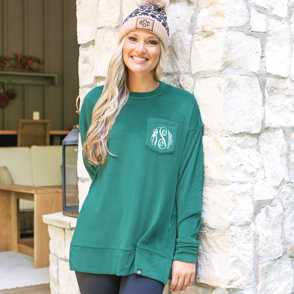 [ashley] hunter green monogrammed softspun sweatshirt