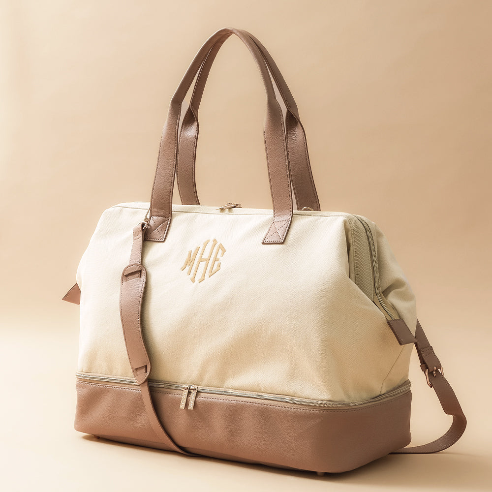 monogrammed canvas ivory weekender