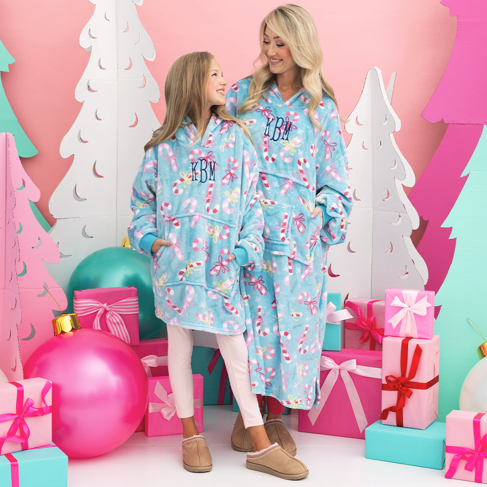 mom and me matching candy cane cute blanket hoodies
