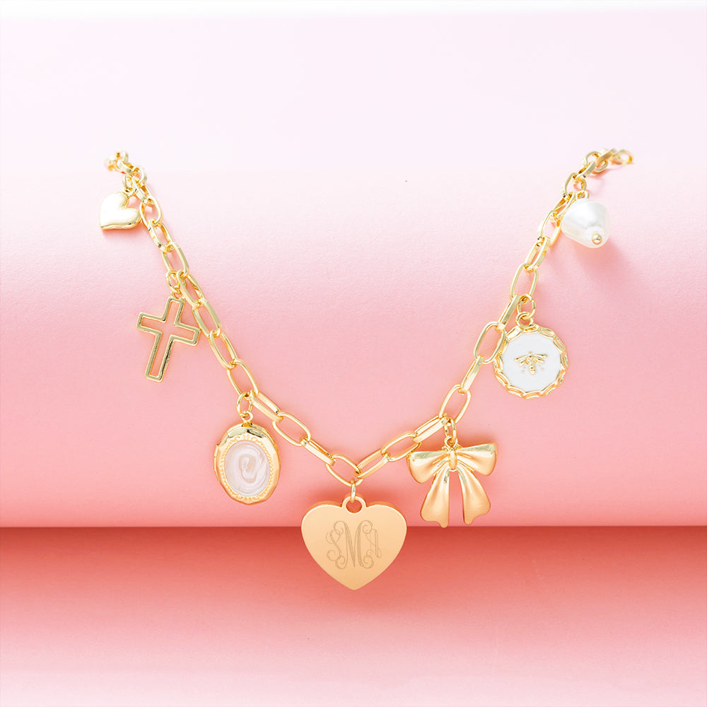 gold charm necklace studio shot