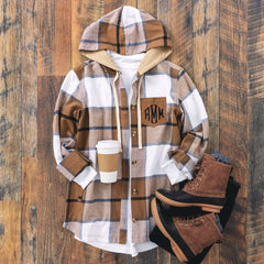hickory/plaid shacket flatlay