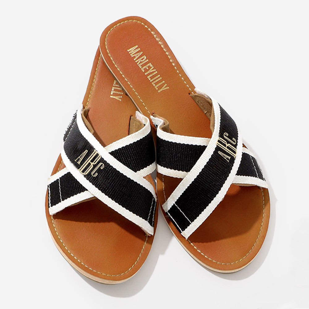 monogrammed criss cross sandal set without cheetah straps shown