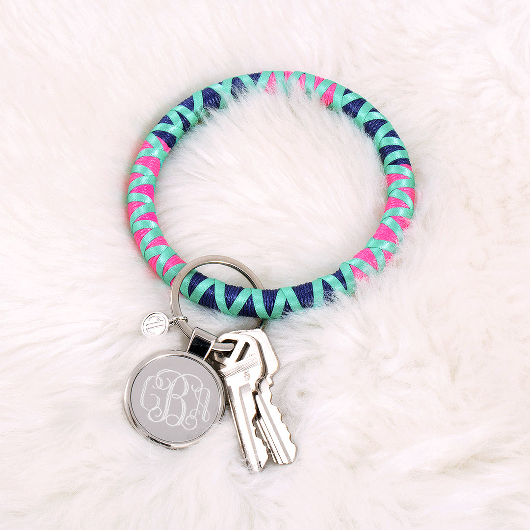 mint, pink & navy corded key ring