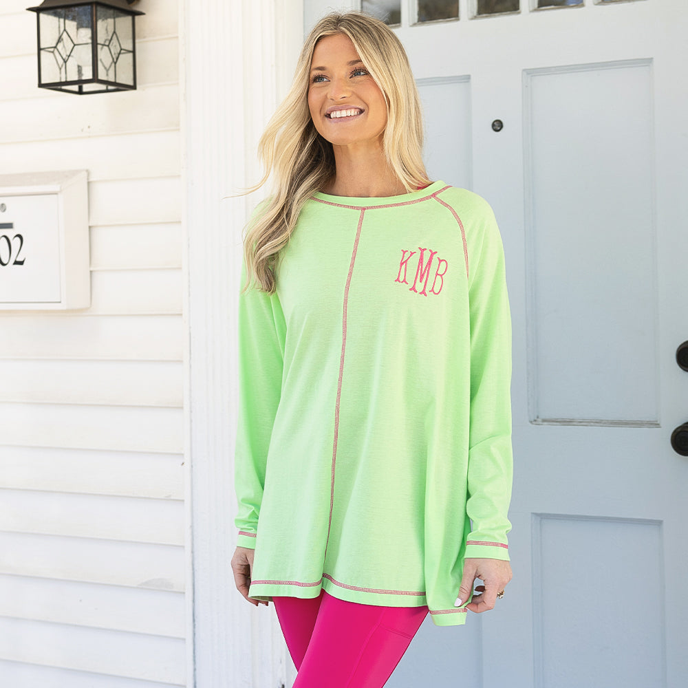 [ashley] girl wearing lime athleisure layering tee
