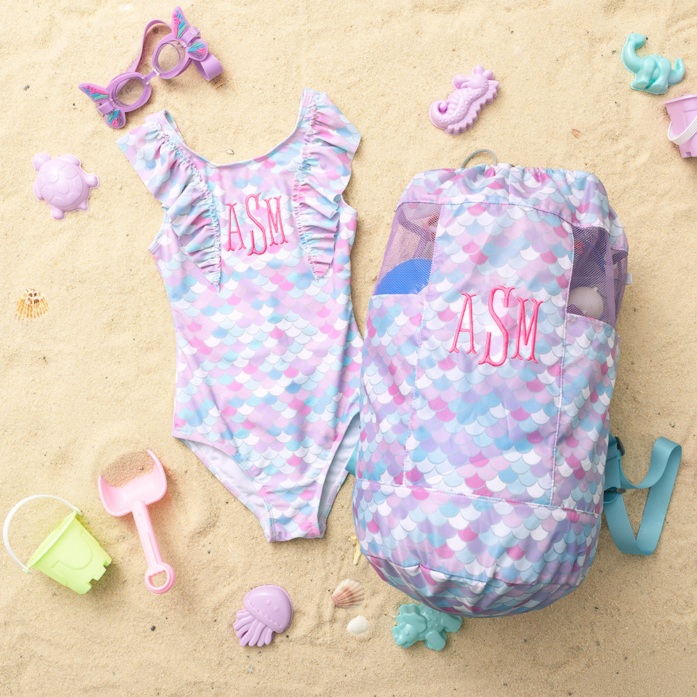 mermaid magic kids beach backpack bag with swimsuit