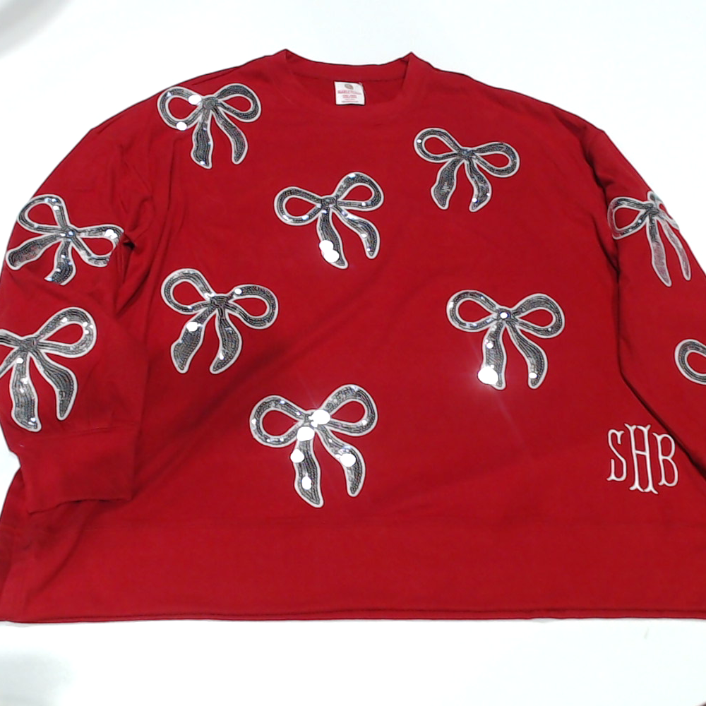 BLOOPER CLOTHING: Monogrammed Sequin Bow Sweatshirt
