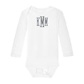 white monogrammed baby long sleeve onesie