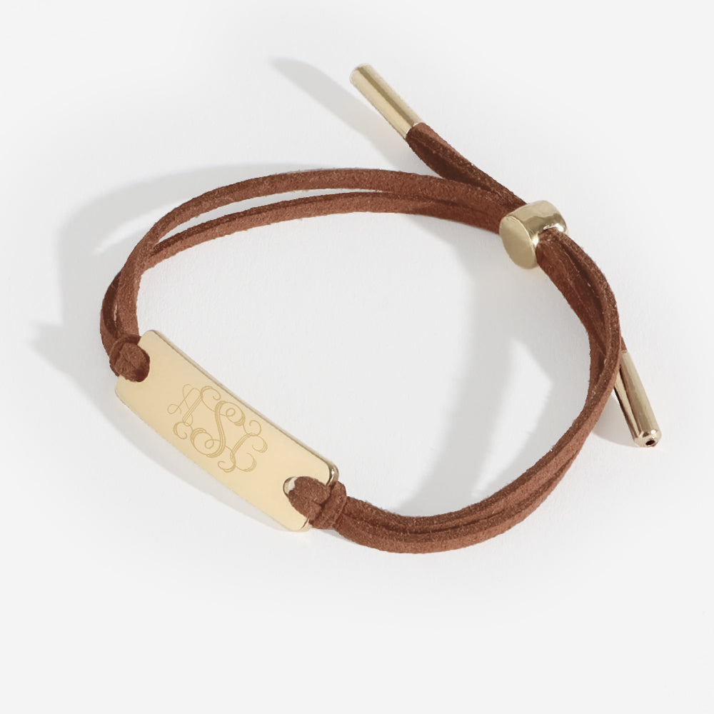 monogrammed suede bracelet in brown