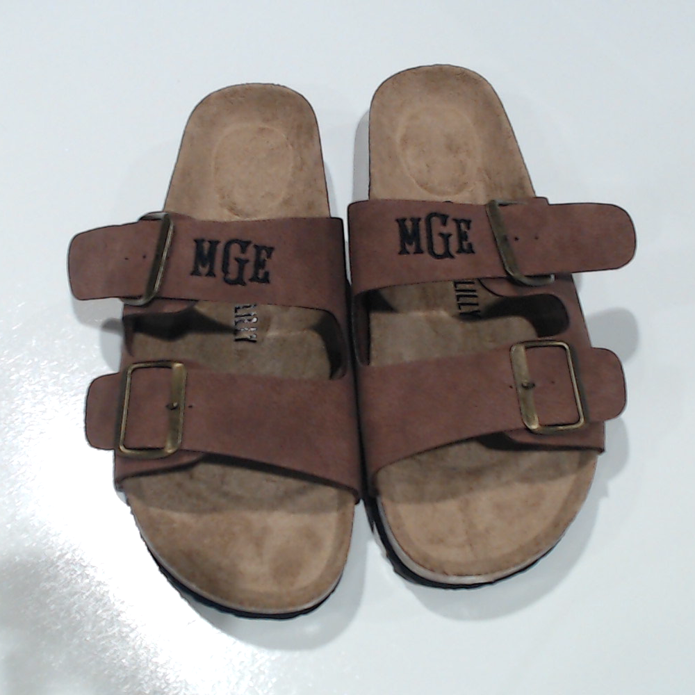 BLOOPER SHOES: Monogrammed Double Strap Sandals