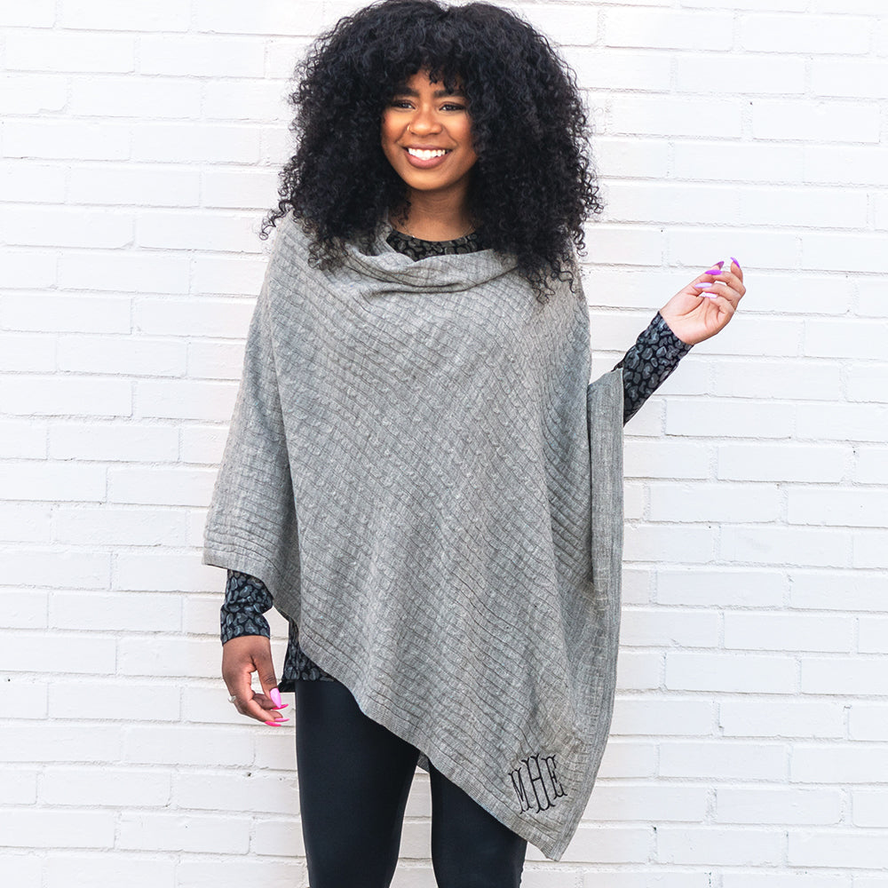[mia] Heather Grey Monogrammed Poncho