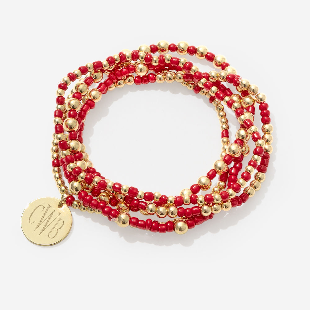 Crimson Monogrammed Gameday Bracelet Stack