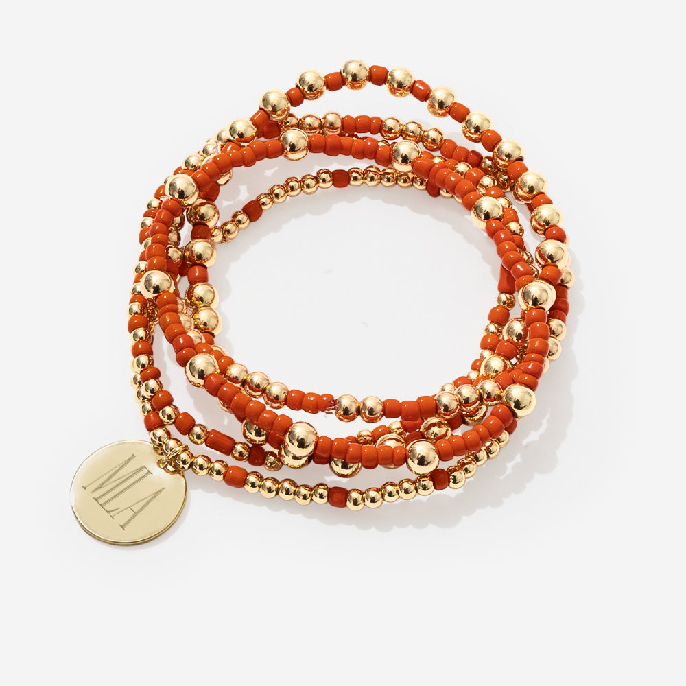 Orange Monogrammed Gameday Bracelet Stack