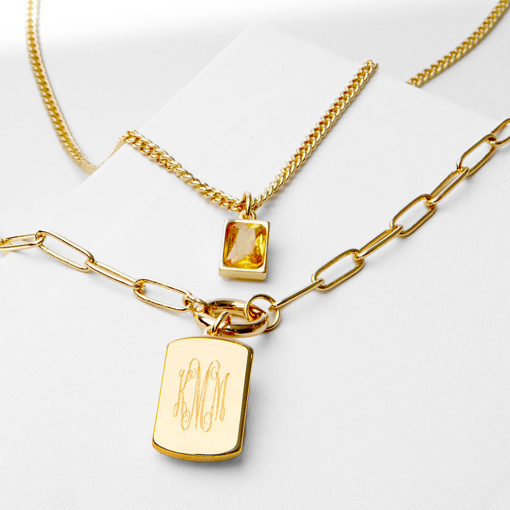 monogrammed tag necklace in gold