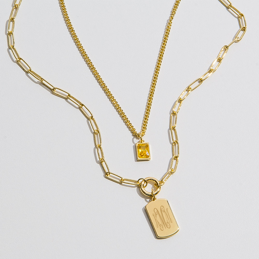 monogrammed tag necklace