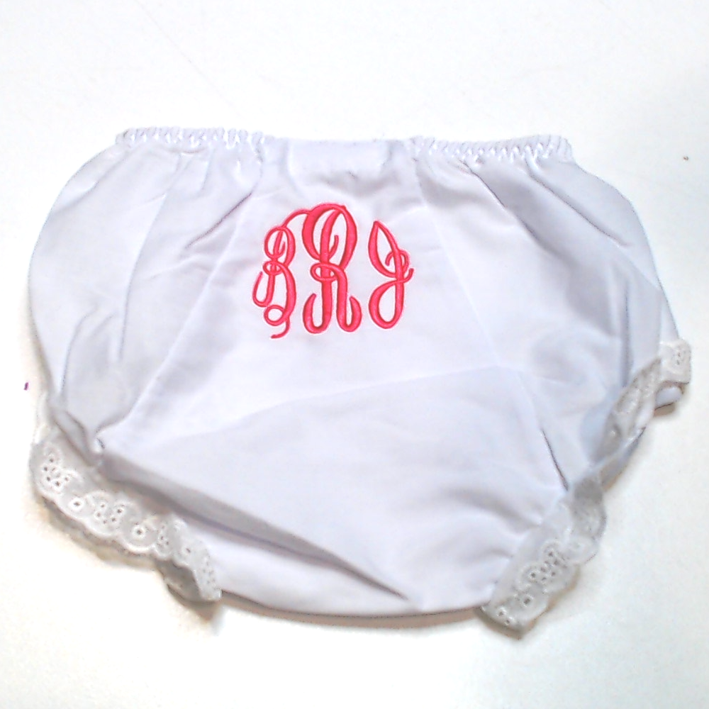 BLOOPER KIDS: Monogrammed White Eyelet Baby Bloomers