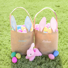 monogrammed kids easter baskets in grass