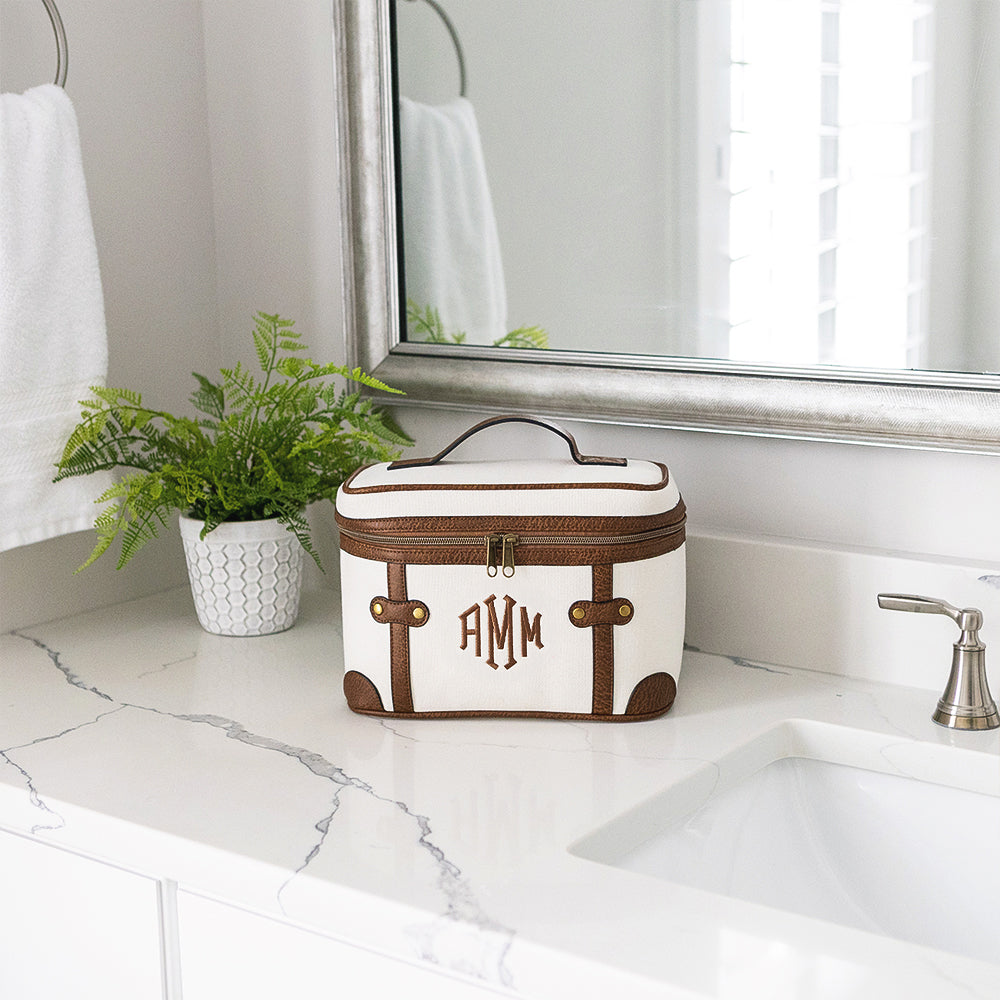 2026 ivory vintage train case on bathroom counter