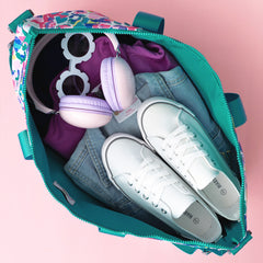 2026 watercolor cheetah kids weekend bag inside shot