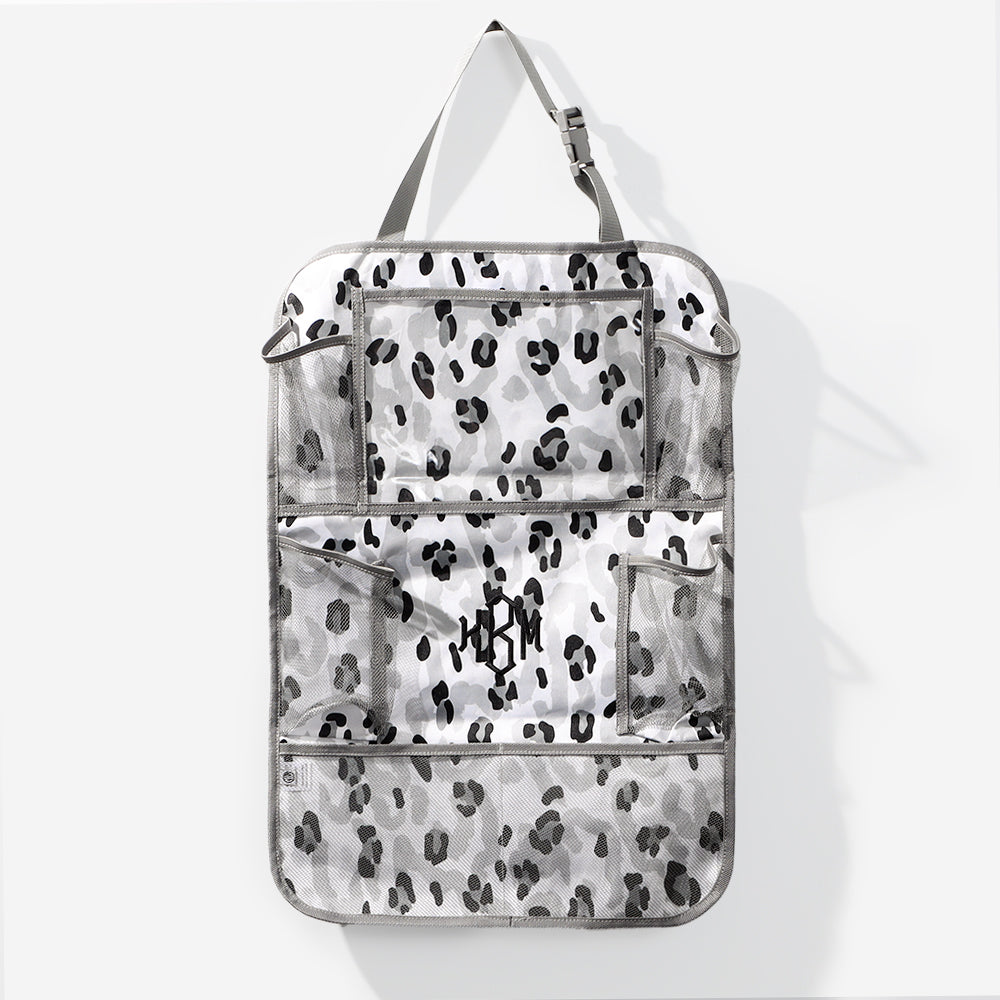 Monogrammed Seat Organizer in Black Sassy Spots