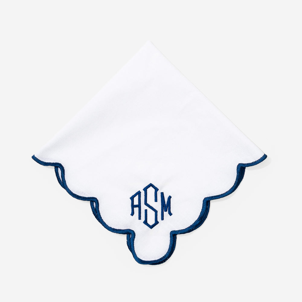 Monogrammed Scalloped Napkin in Navy