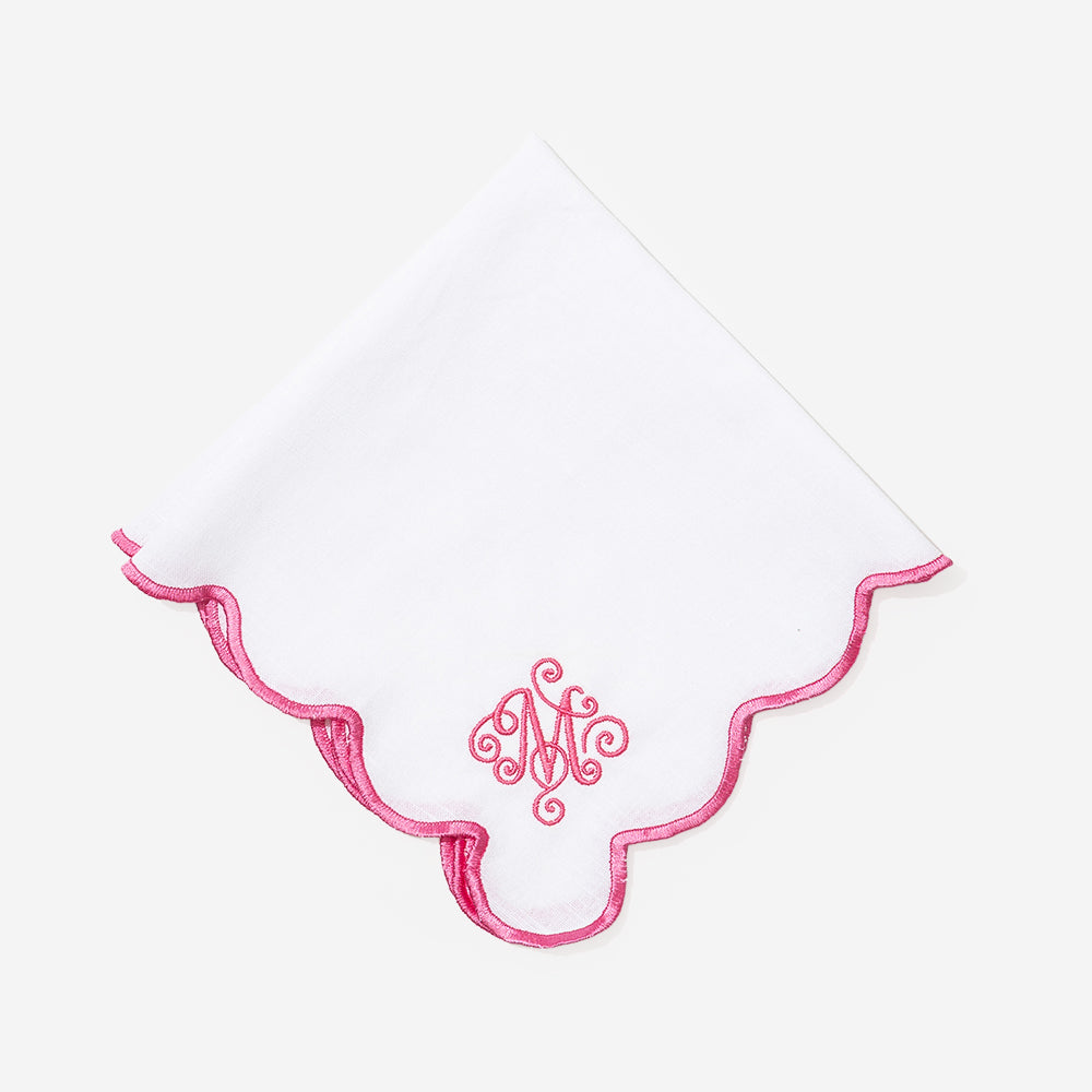 Monogrammed Scalloped Napkin in Pink