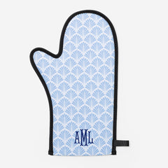 monogrammed neoprene oven mitt in blue shells