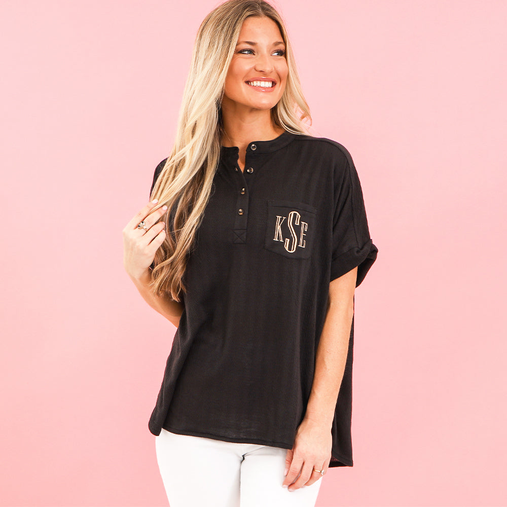 [Ashley] black monogrammed top on ashley