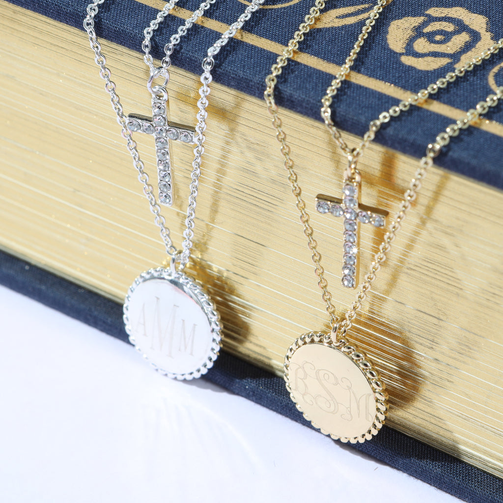 Monogrammed Layered Cross Necklace | Gold