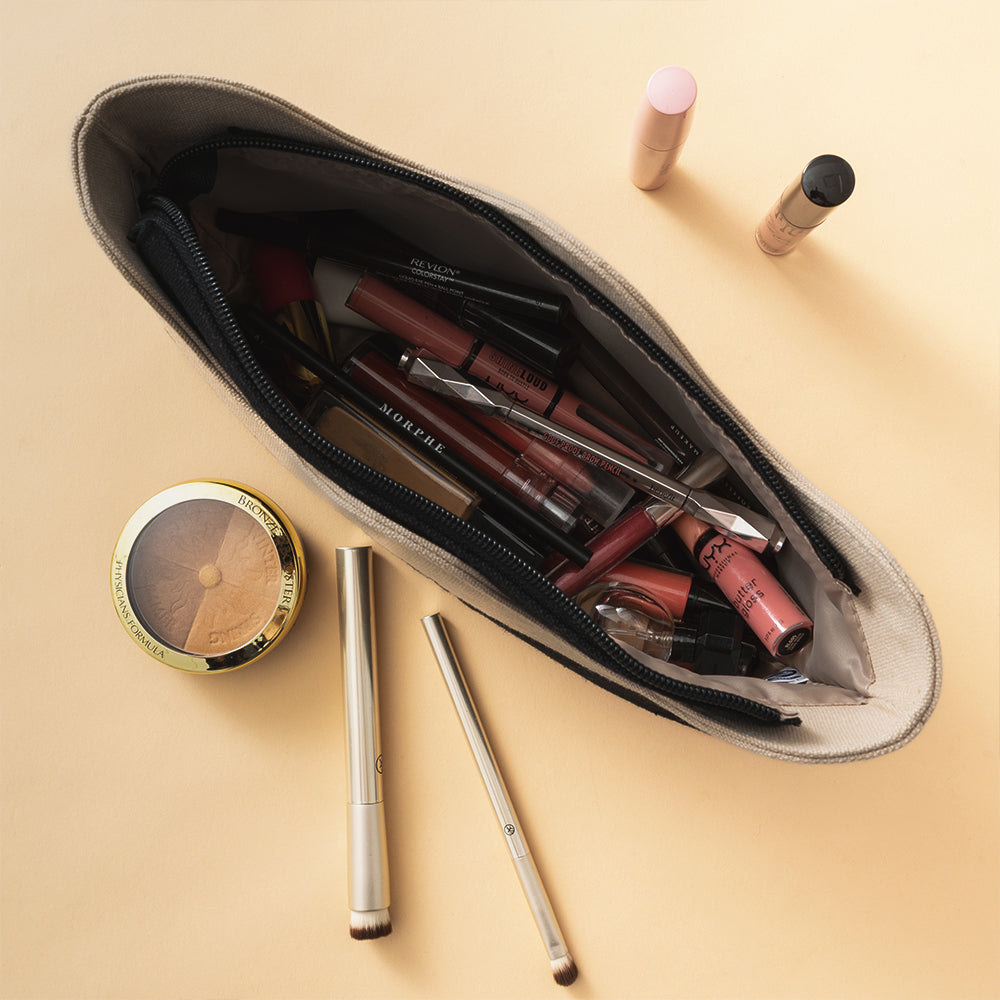 wavy top cosmetic bag open