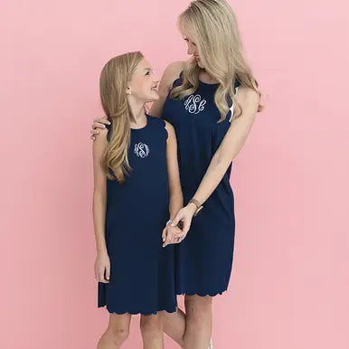 06 NAVY Girls Scalloped Dress + Exercise Dress