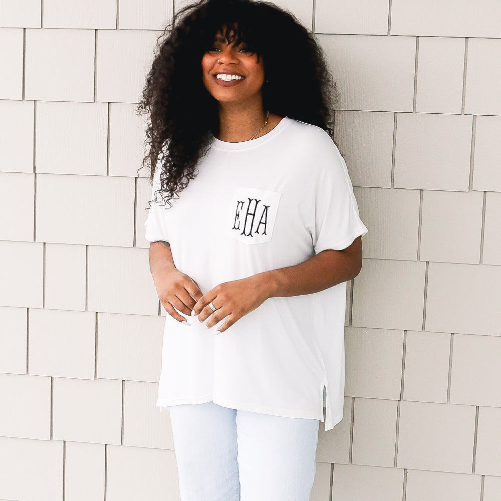 [mia] monogrammed jersey t-shirt in white