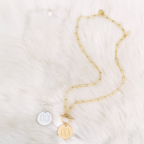 monogrammed pendant necklaces in gold and silver
