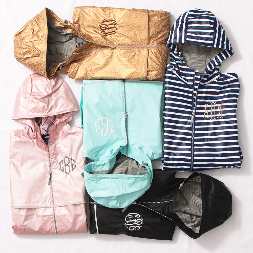 new england rain jackets group flatlay