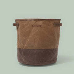 Personalized Kids Waxed Canvas Storage Basket in Brown