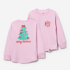 Monogrammed Kids Christmas Tree Shirt in Light Pink