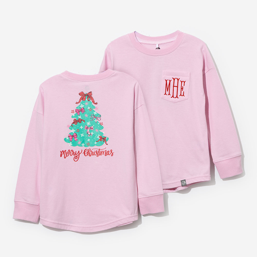 Monogrammed Kids Christmas Tree Shirt in Light Pink