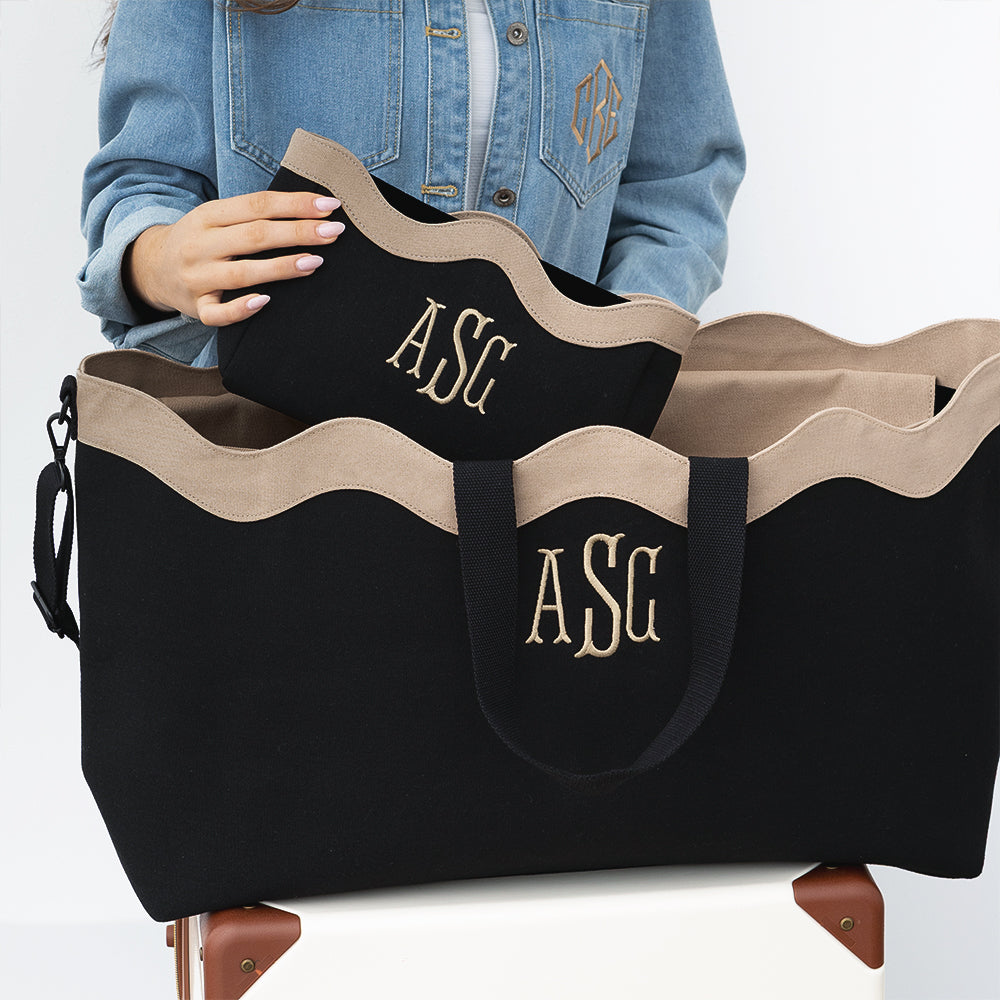duo wavy top weekender and cosmetic bag
