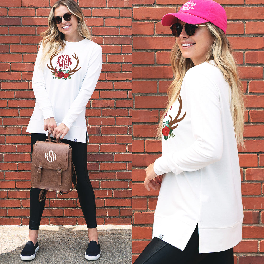 personalized antler crewneck sweatshirt