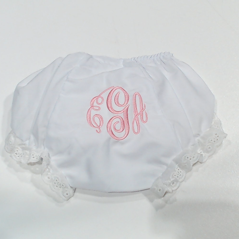 BLOOPER KIDS: Monogrammed White Eyelet Baby Bloomers