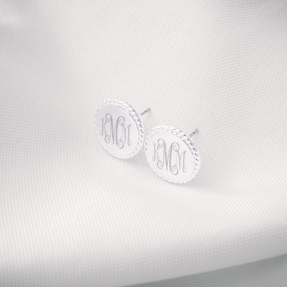 nala earrings with monogrammed cable bracelet and pearl ring