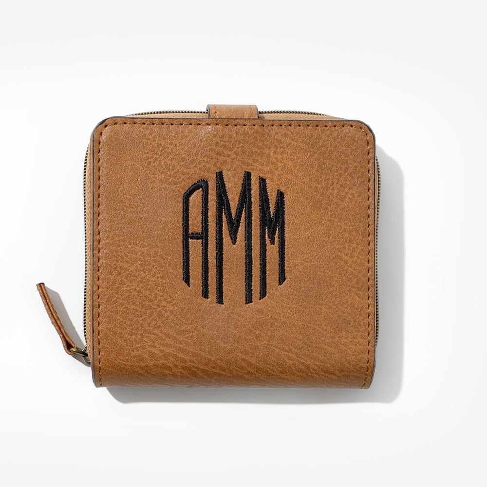 Monogrammed Square Wallet in Brown