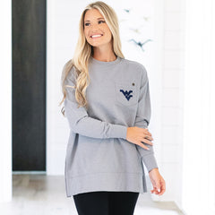 West Virginia Crewneck Sweatshirt in Heathered Gray on Ashley