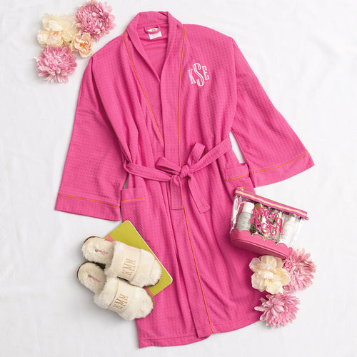 hot pink waffle robe flatlay